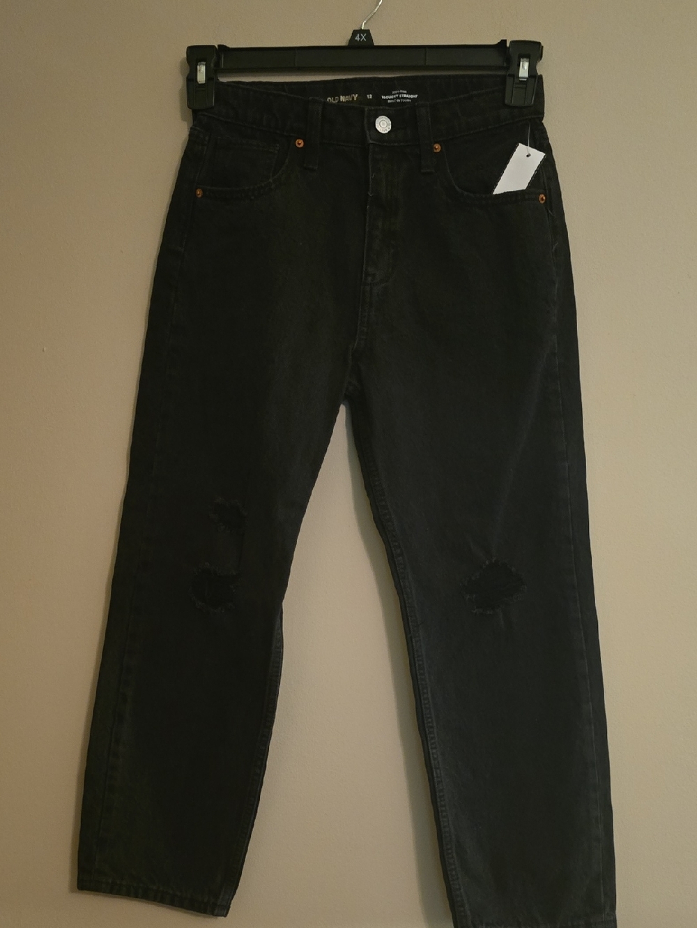 New Old Navy Girls Size 12 High-rise Slouchy Straight Built-in Tough Black Jeans